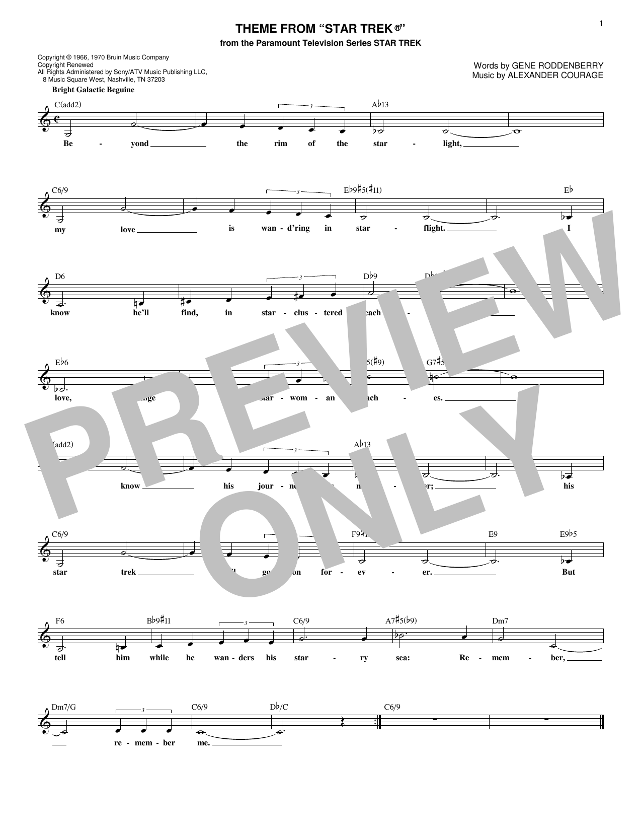 Download Gene Roddenberry Theme From Star Trek Sheet Music