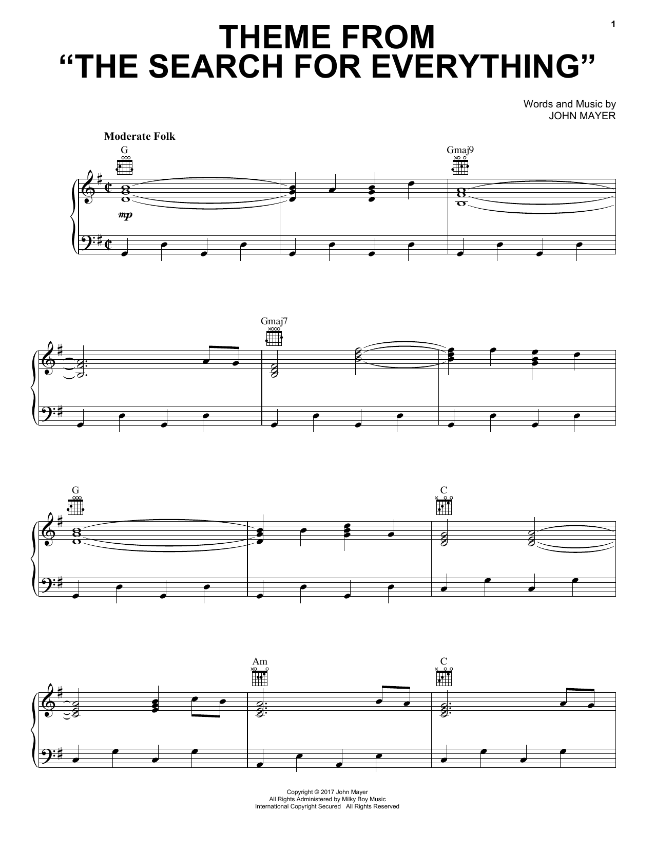 Download John Mayer Theme From The Search For Everything Sheet Music
