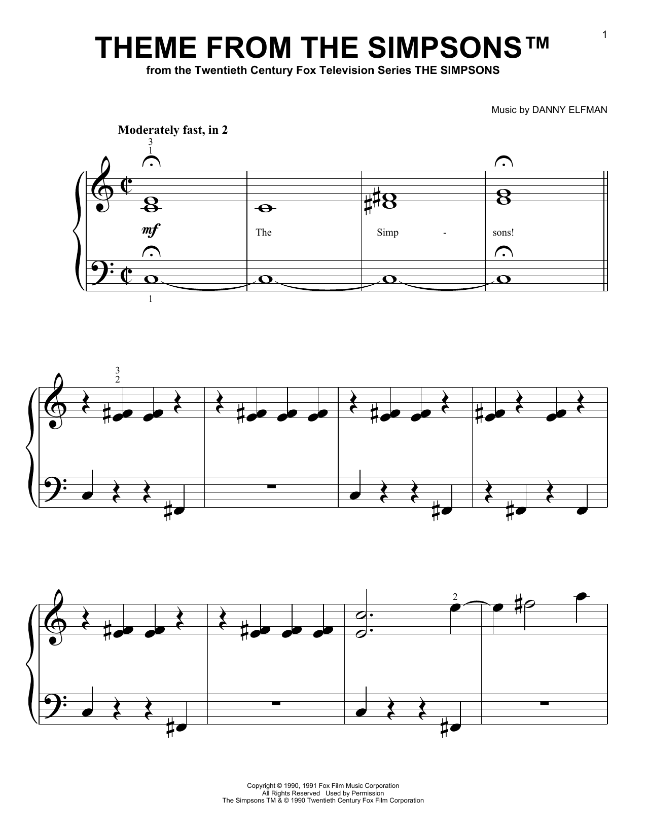 Download Danny Elfman Theme From The Simpsons Sheet Music