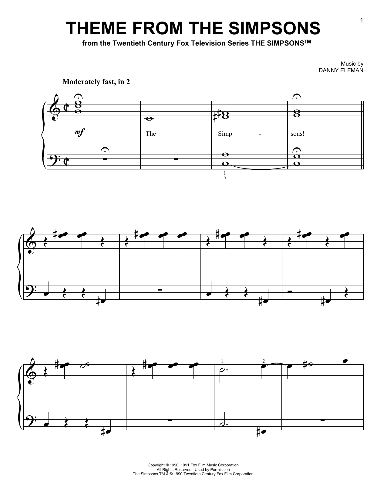 Download Danny Elfman Theme From The Simpsons Sheet Music