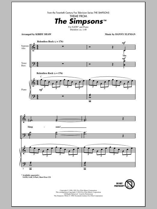Download Kirby Shaw Theme From The Simpsons Sheet Music