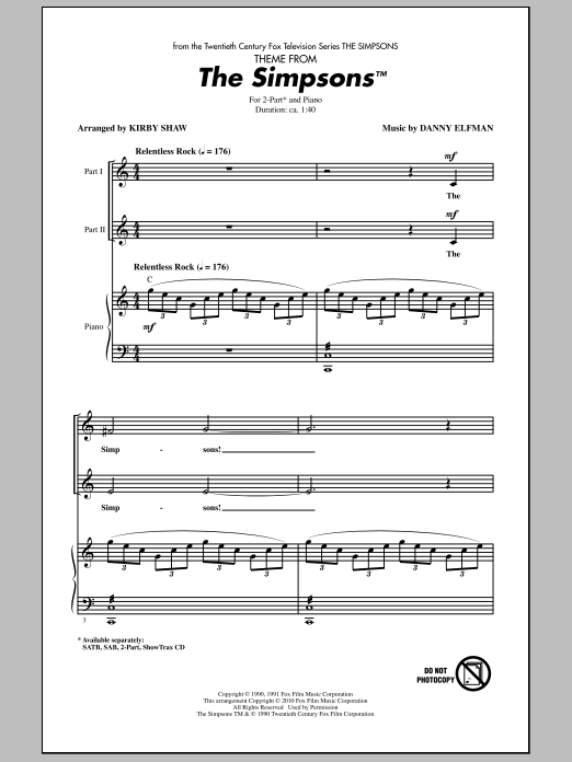Download Kirby Shaw Theme From The Simpsons Sheet Music