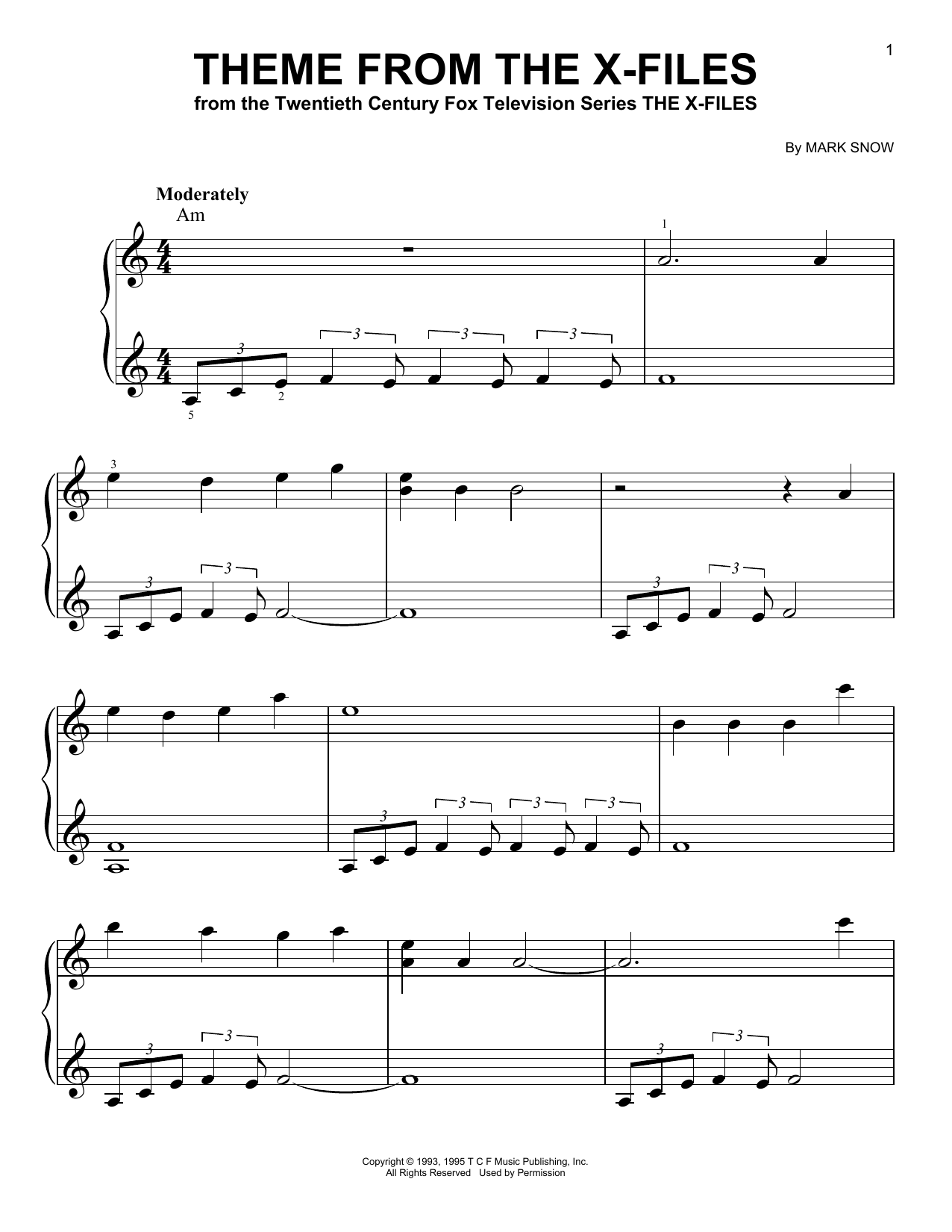 Download Mark Snow Theme From The X-Files Sheet Music