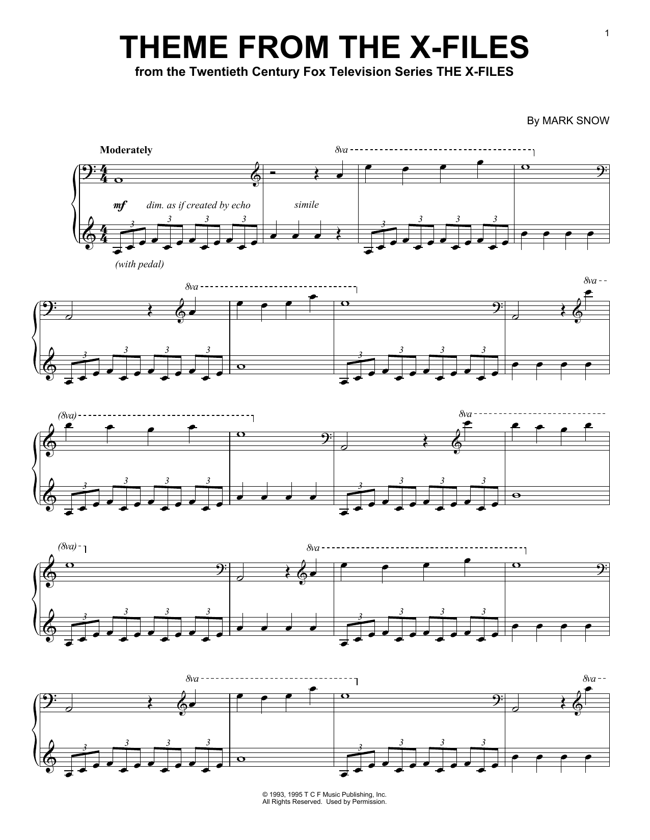 Download Mark Snow Theme From The X-Files Sheet Music