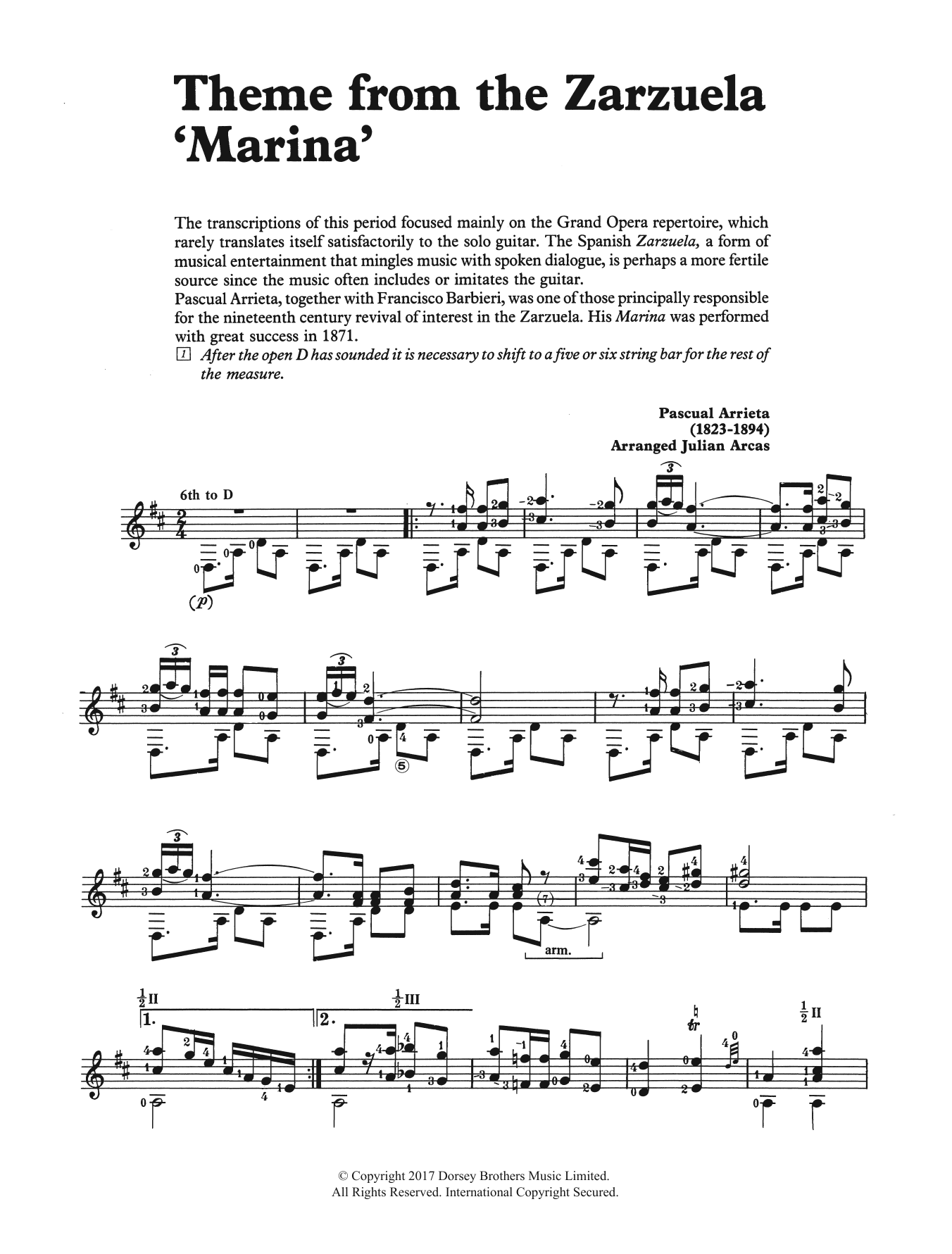 Download Pascual Arrieta Theme from the Zarzuela 'Marina' Sheet Music