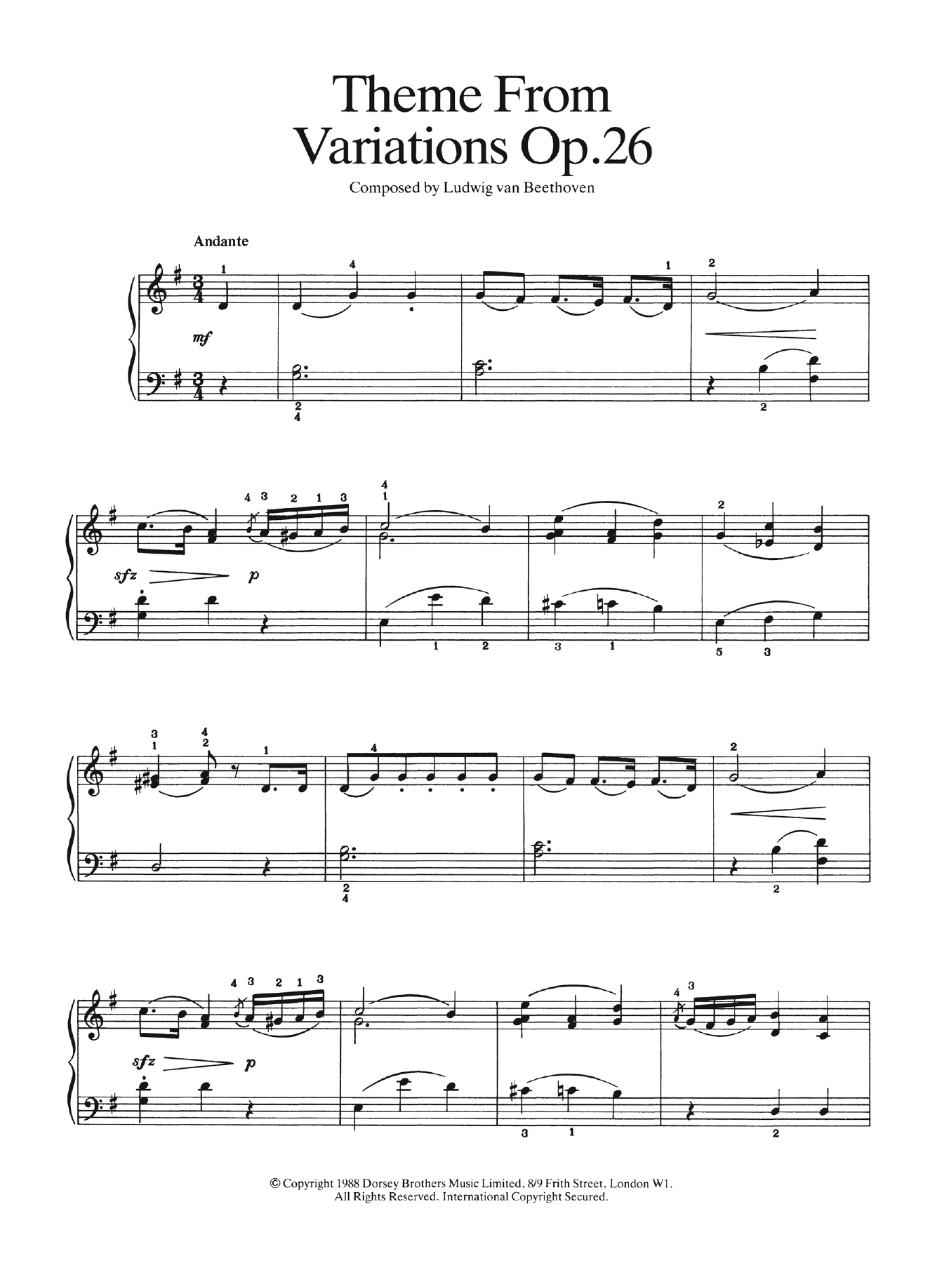 Download Ludwig van Beethoven Theme from Variations Op. 26 Sheet Music