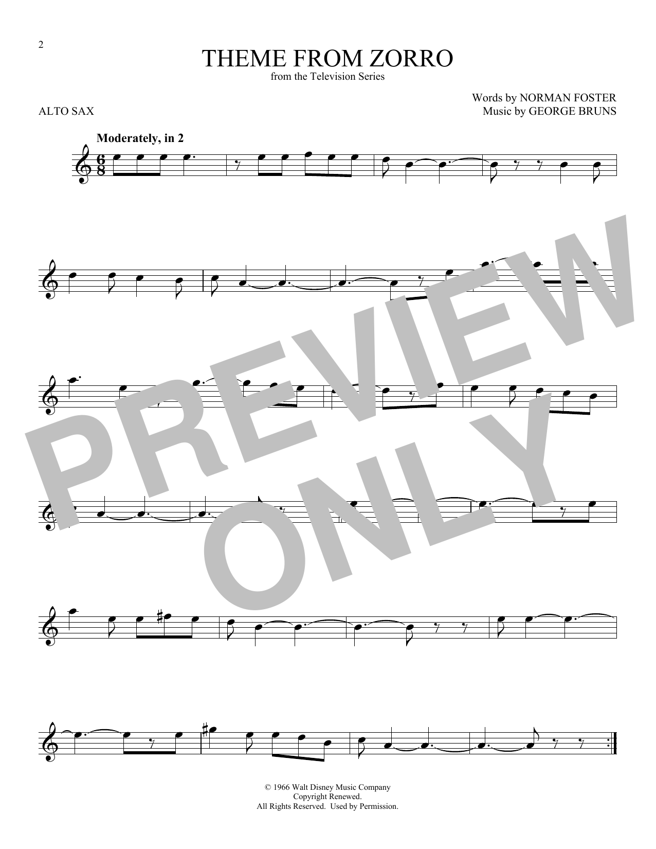 Download George Bruns Theme From Zorro Sheet Music
