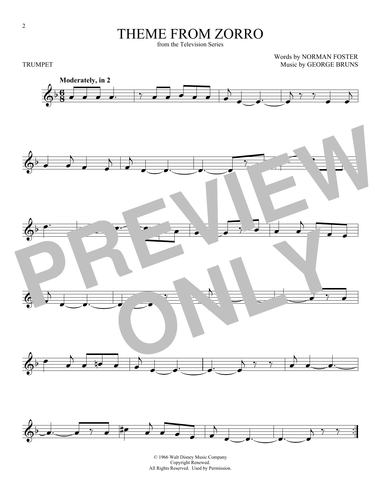 Download George Bruns Theme From Zorro Sheet Music