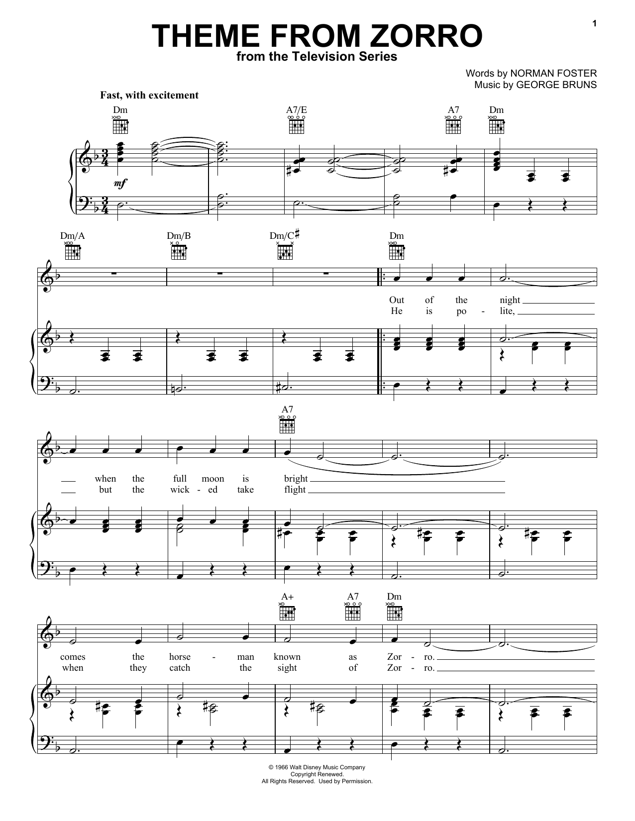 Download Norman Foster Theme From Zorro Sheet Music