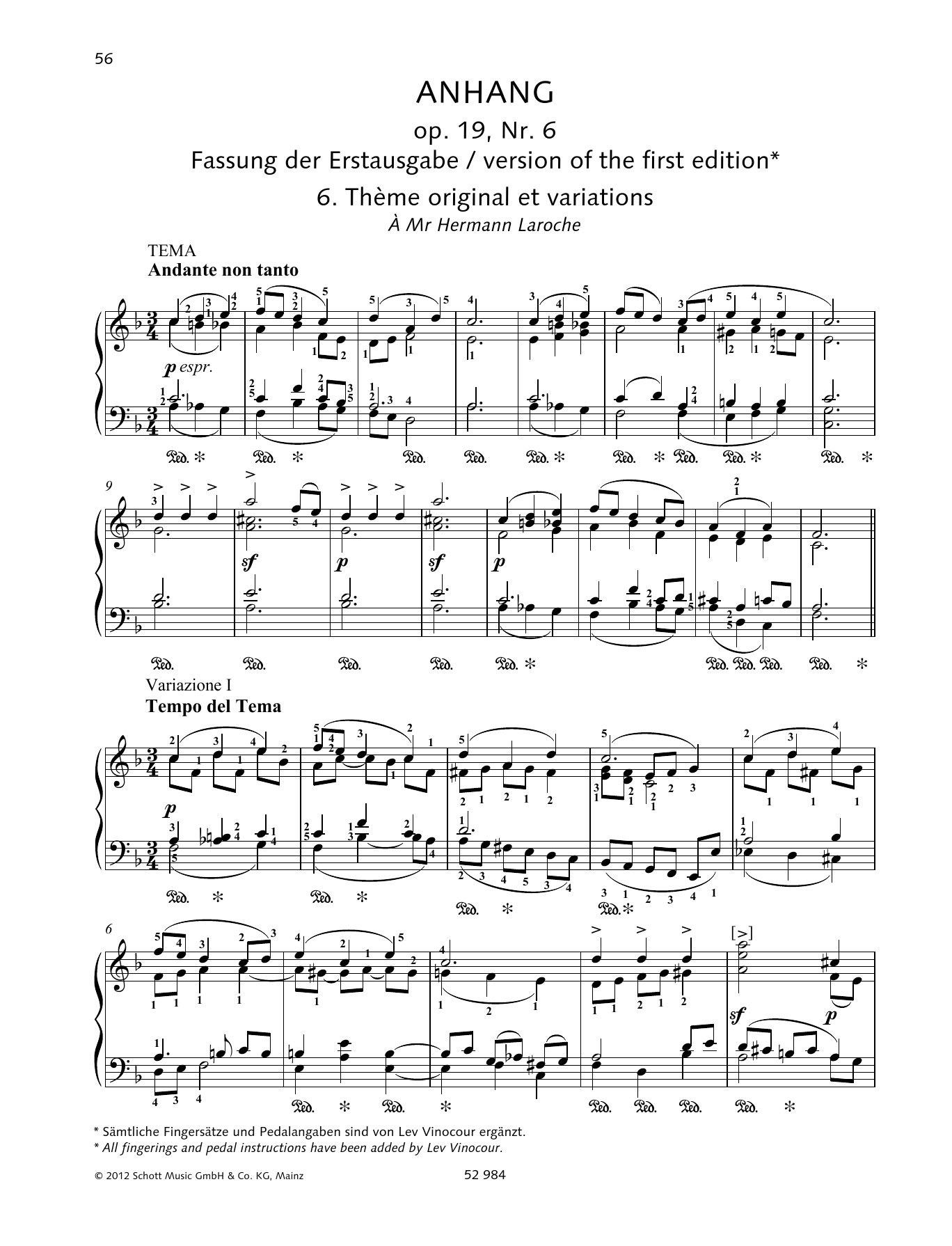 Download Pyotr Il'yich Tchaikovsky Thème original et variations Sheet Music