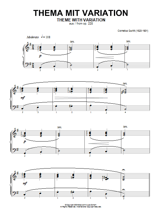 Download Cornelius Gurlitt Theme With Variation, From Op.228 Sheet Music
