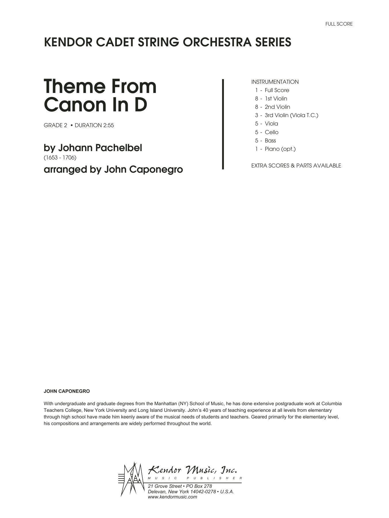 Download John Caponegro Theme From Canon In D - Full Score Sheet Music