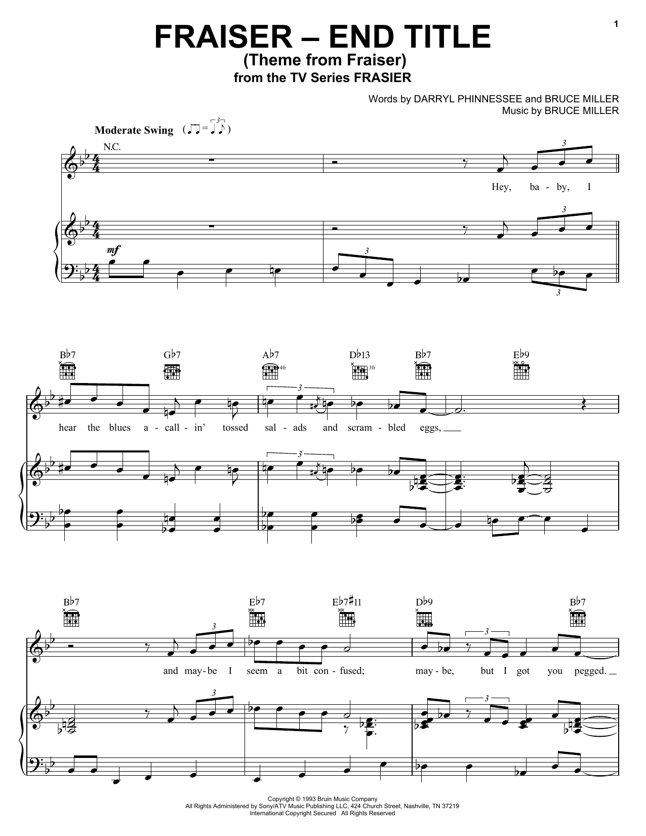 Bruce Miller Theme From Frasier sheet music notes printable PDF score