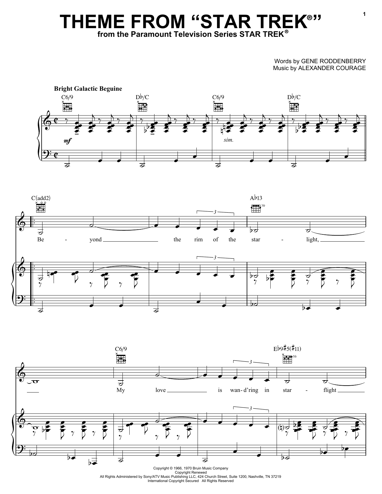 Alexander Courage Theme from Star Trek(R) sheet music notes printable PDF score