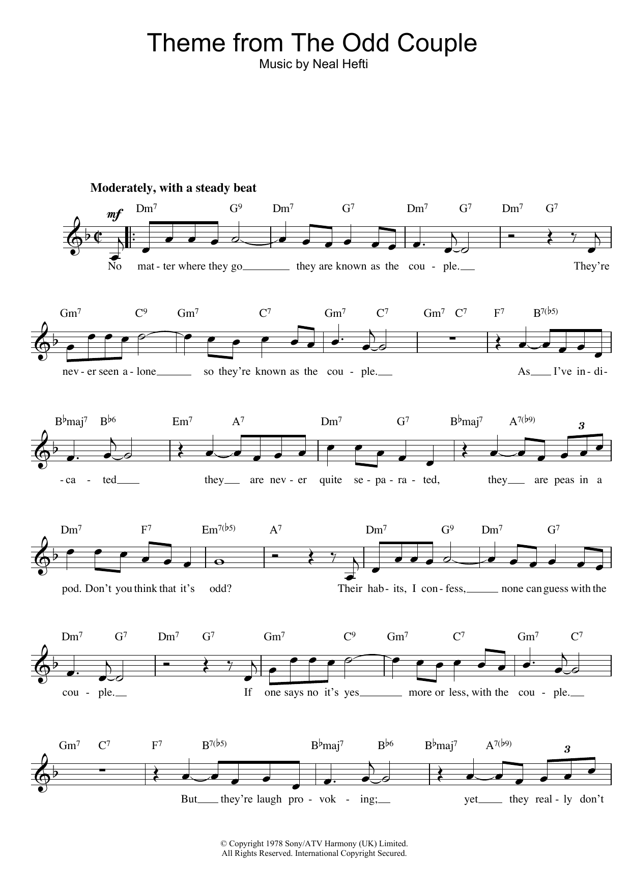 Neal Hefti Theme from The Odd Couple sheet music notes printable PDF score