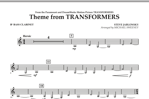 Download Michael Sweeney Theme From Transformers - Bb Bass Clari Sheet Music
