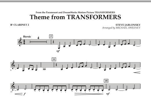Download Michael Sweeney Theme From Transformers - Bb Clarinet 2 Sheet Music