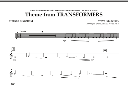 Download Michael Sweeney Theme From Transformers - Bb Tenor Saxo Sheet Music