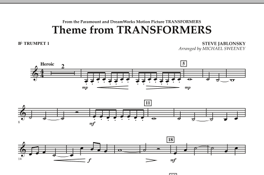 Download Michael Sweeney Theme From Transformers - Bb Trumpet 1 Sheet Music