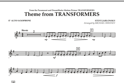 Download Michael Sweeney Theme From Transformers - Eb Alto Saxop Sheet Music
