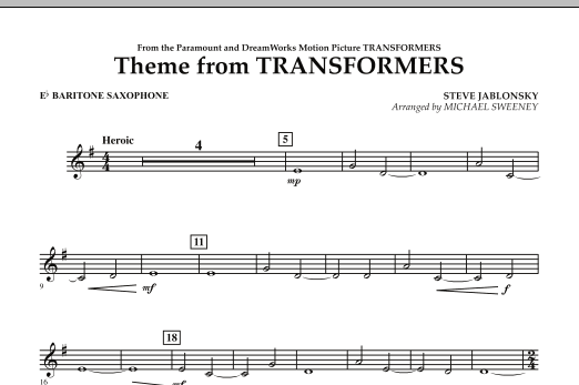 Download Michael Sweeney Theme From Transformers - Eb Baritone S Sheet Music