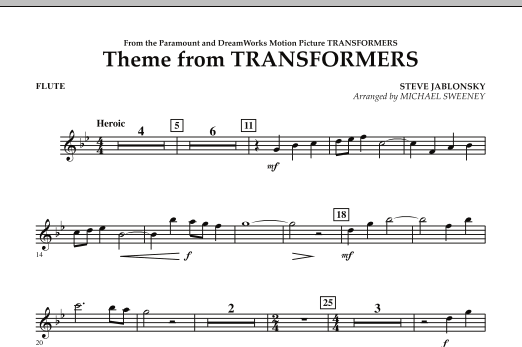 Download Michael Sweeney Theme From Transformers - Flute Sheet Music