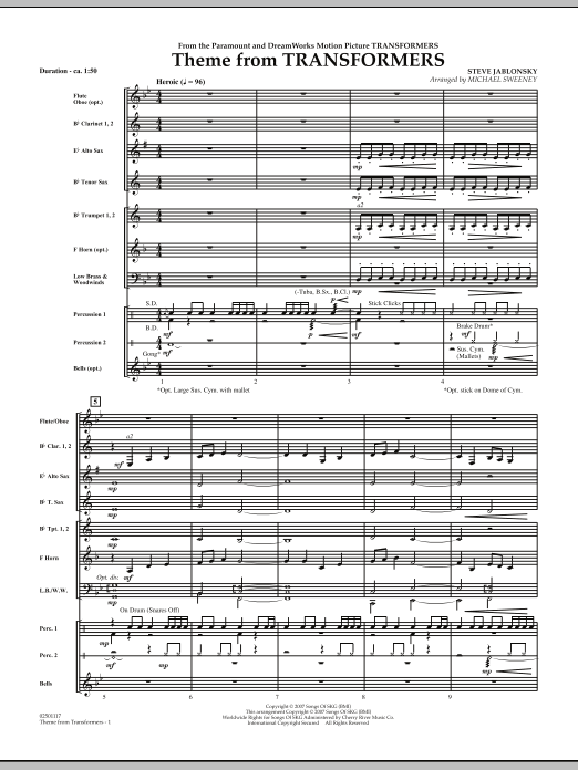 Download Michael Sweeney Theme From Transformers - Full Score Sheet Music