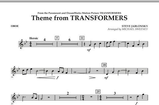 Download Michael Sweeney Theme From Transformers - Oboe Sheet Music