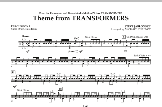 Download Michael Sweeney Theme From Transformers - Percussion 1 Sheet Music
