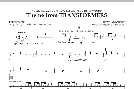 Download Michael Sweeney Theme From Transformers - Percussion 2 Sheet Music