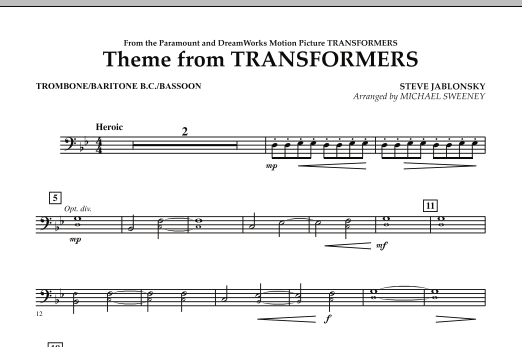 Download Michael Sweeney Theme From Transformers - Trombone/Bari Sheet Music