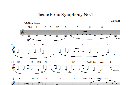 Johannes Brahms Theme Symphony No1 sheet music notes printable PDF score