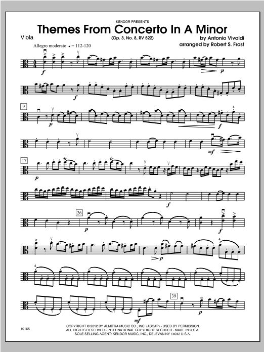 Download Frost Themes From Concerto In A Minor (Op. 3, Sheet Music