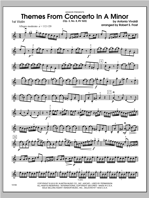 Download Frost Themes From Concerto In A Minor (Op. 3, Sheet Music