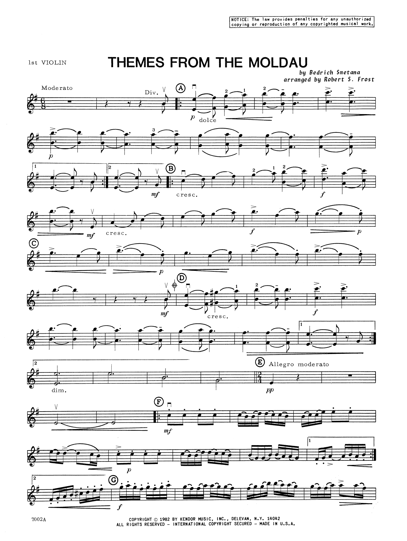 Download Robert S. Frost Themes From The Moldau - 1st Violin Sheet Music