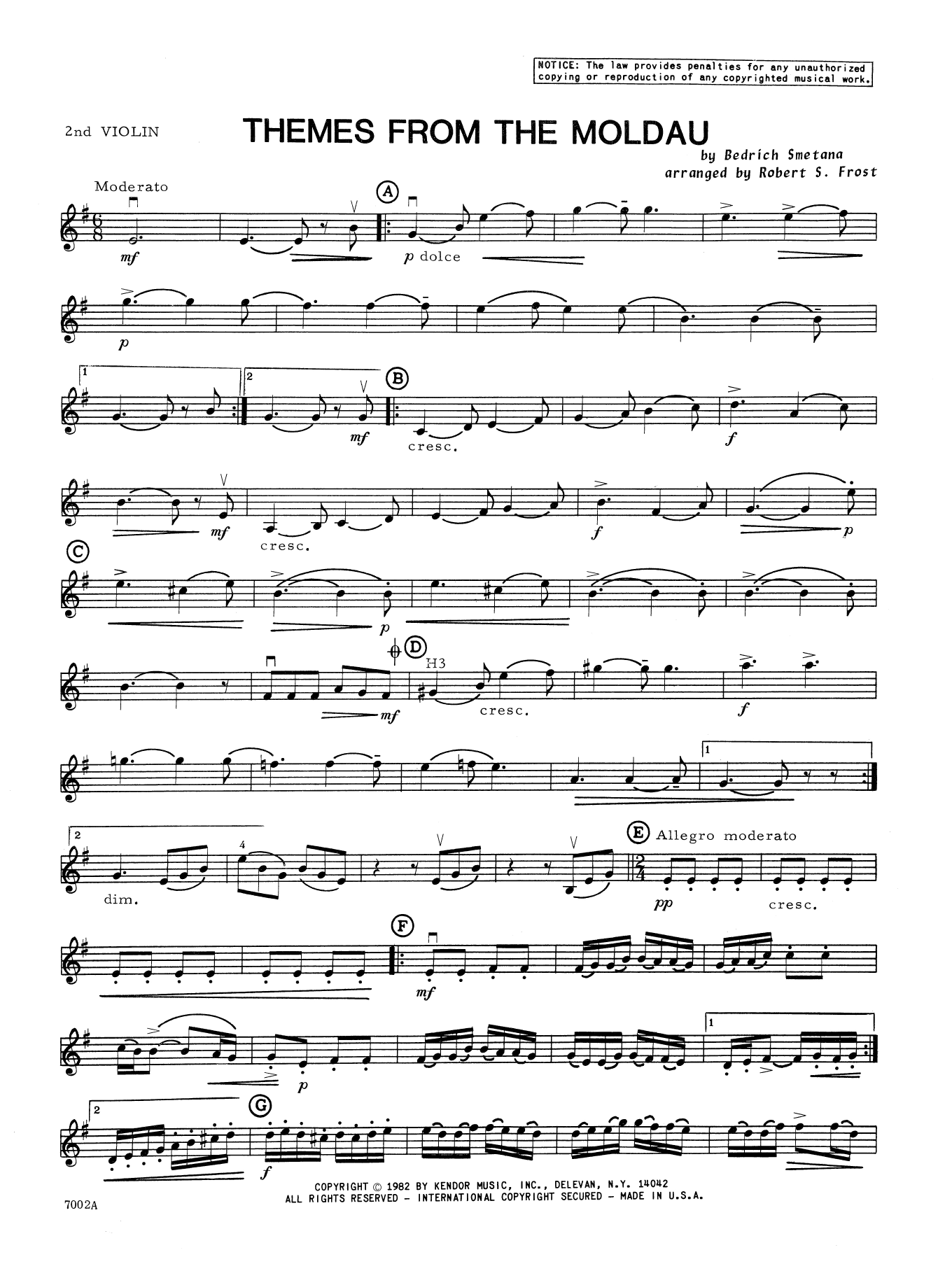 Download Robert S. Frost Themes From The Moldau - 2nd Violin Sheet Music