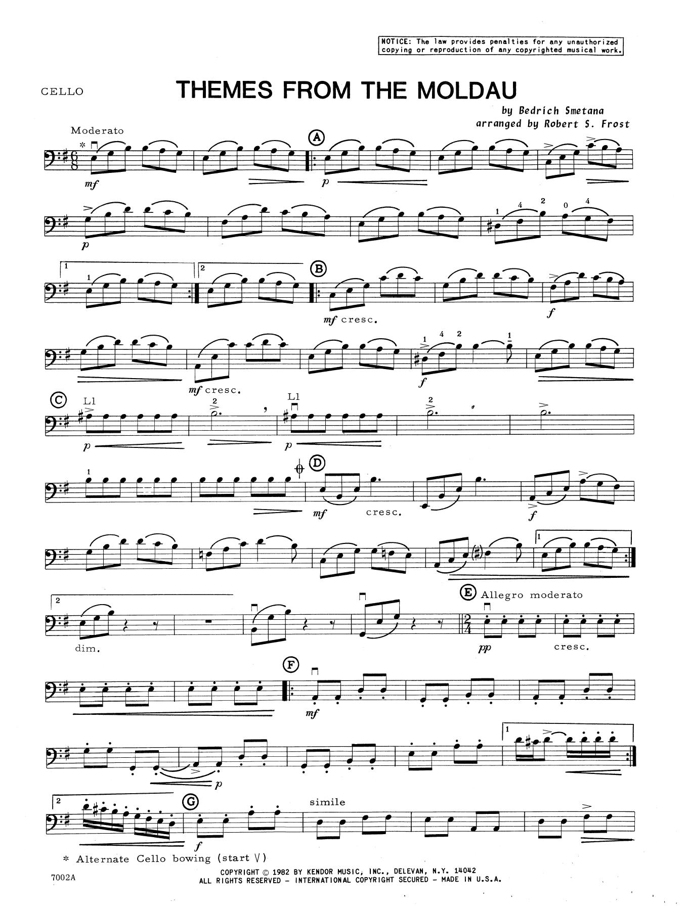 Download Robert S. Frost Themes From The Moldau - Cello Sheet Music