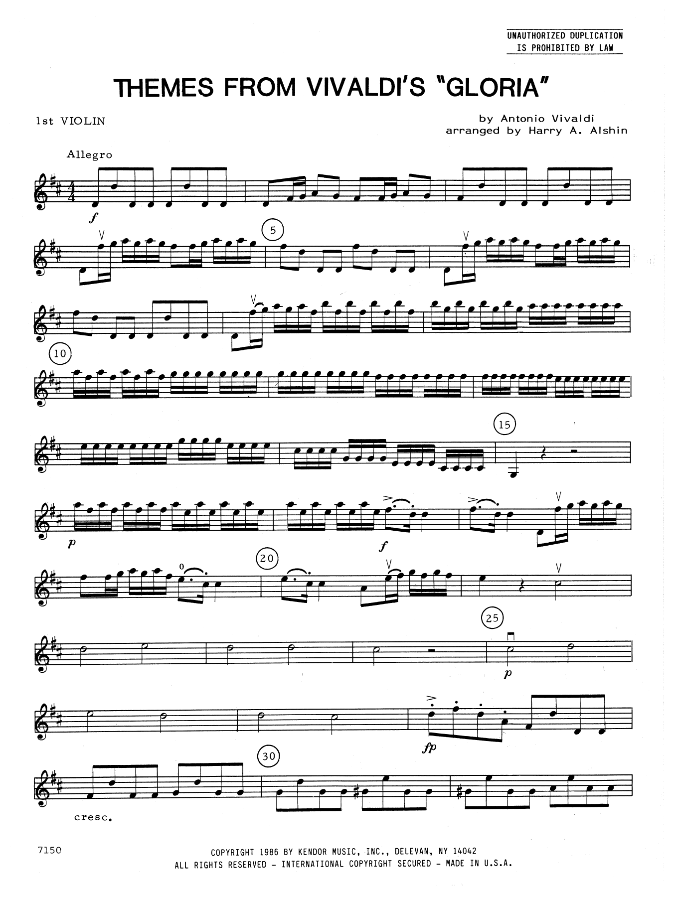 Download Alshin Themes From Vivaldi's Gloria - 1st Viol Sheet Music