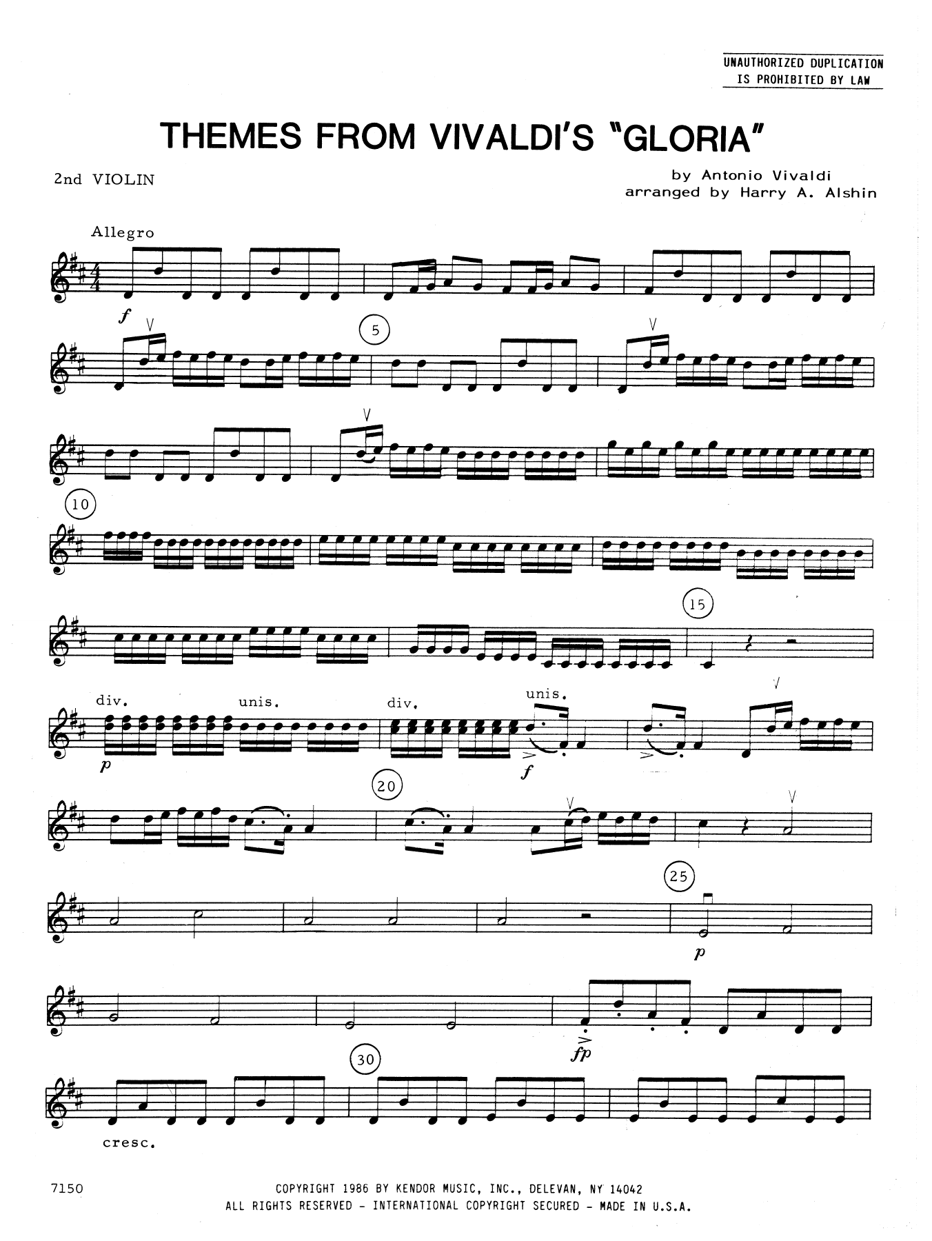 Download Alshin Themes From Vivaldi's Gloria - 2nd Viol Sheet Music