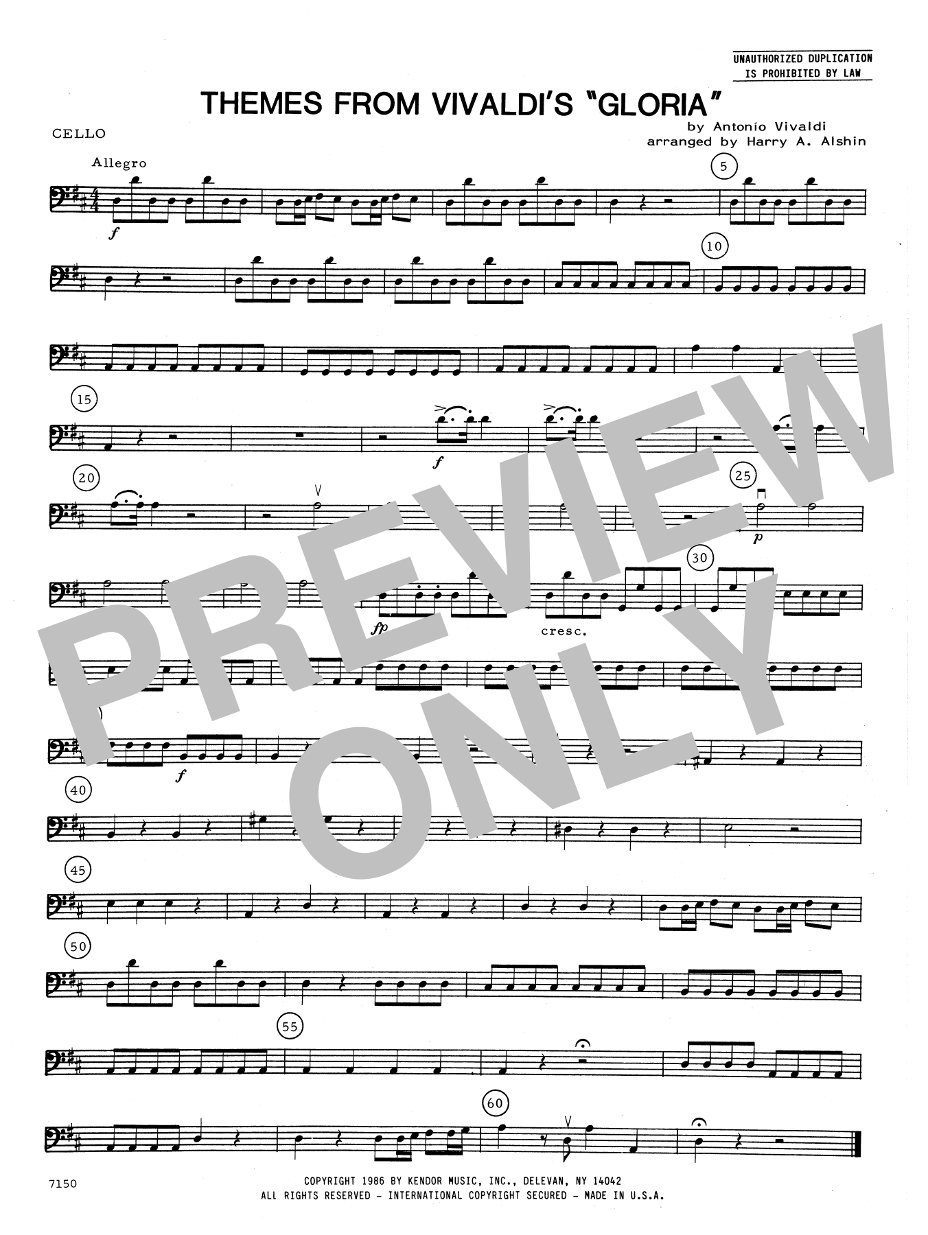 Download Alshin Themes From Vivaldi's Gloria - Cello Sheet Music