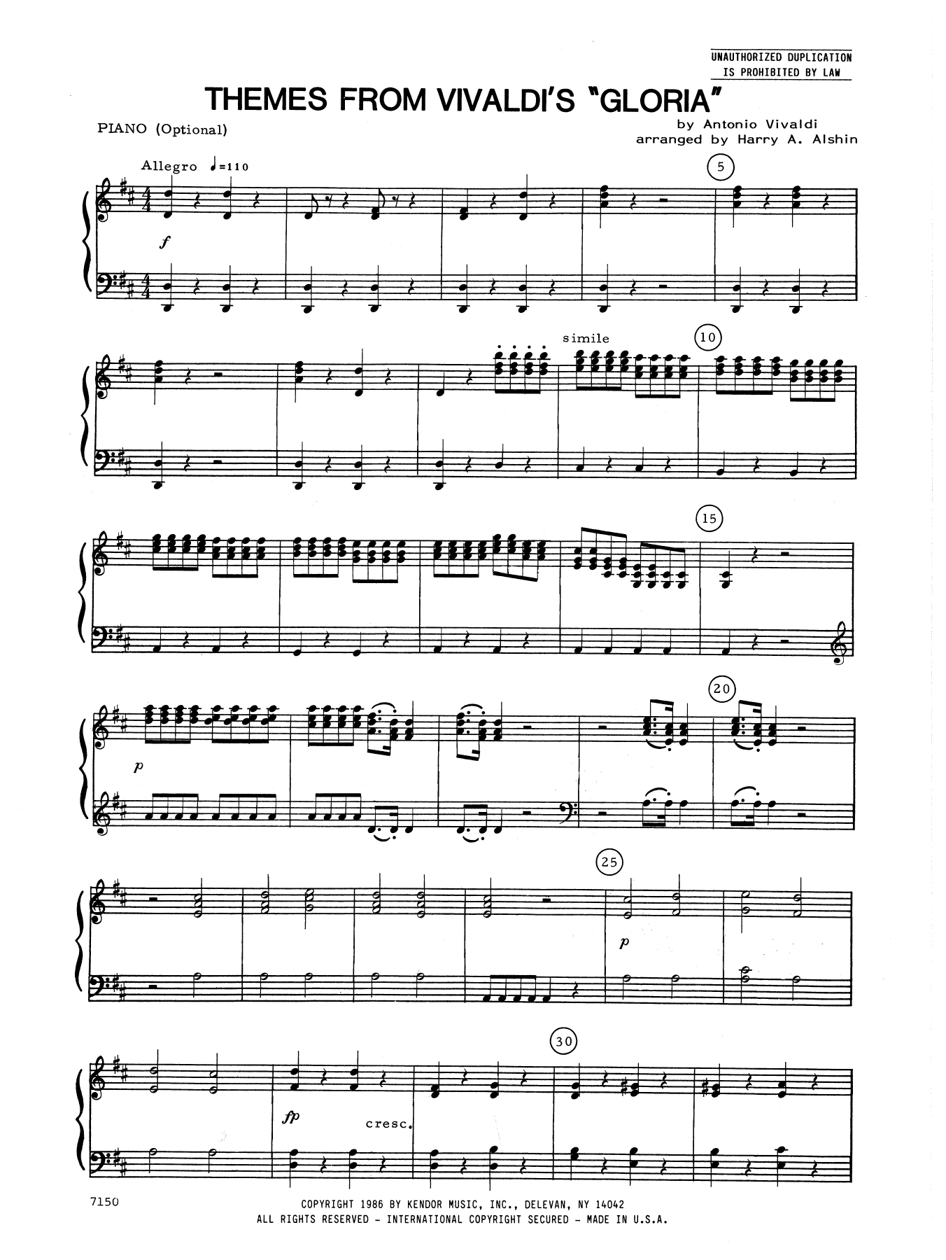 Download Alshin Themes From Vivaldi's Gloria - Piano Ac Sheet Music