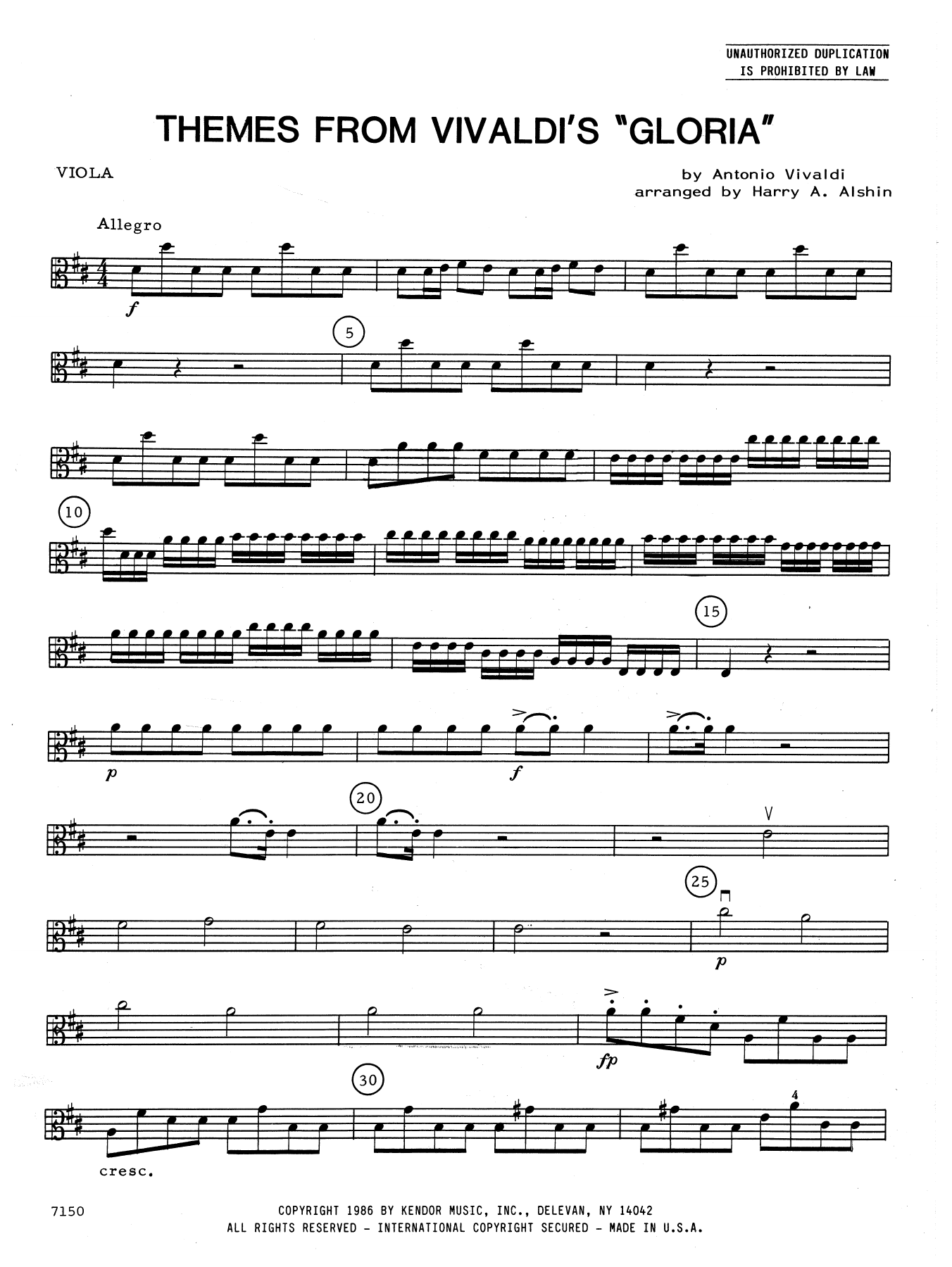 Download Alshin Themes From Vivaldi's Gloria - Viola Sheet Music