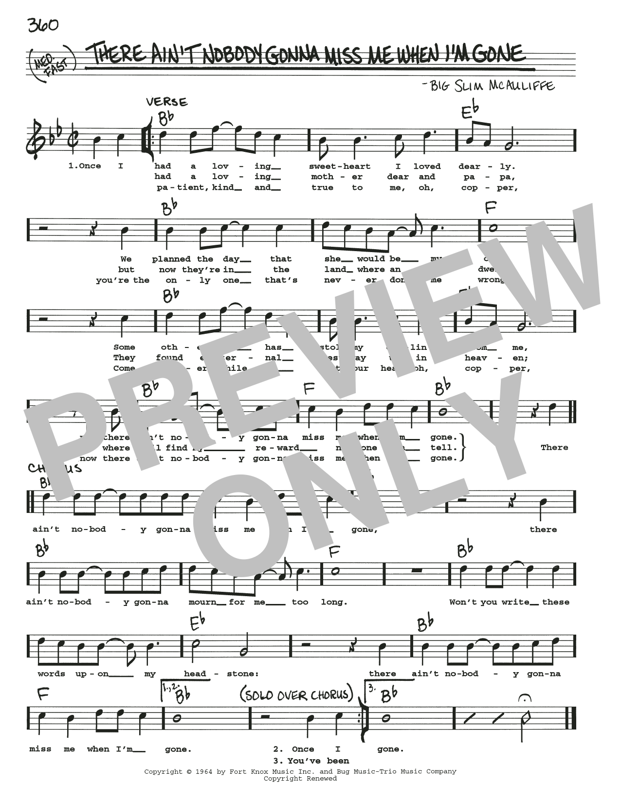 Download Big Slim McAuliffe There Ain't Nobody Gonna Miss Me When I Sheet Music