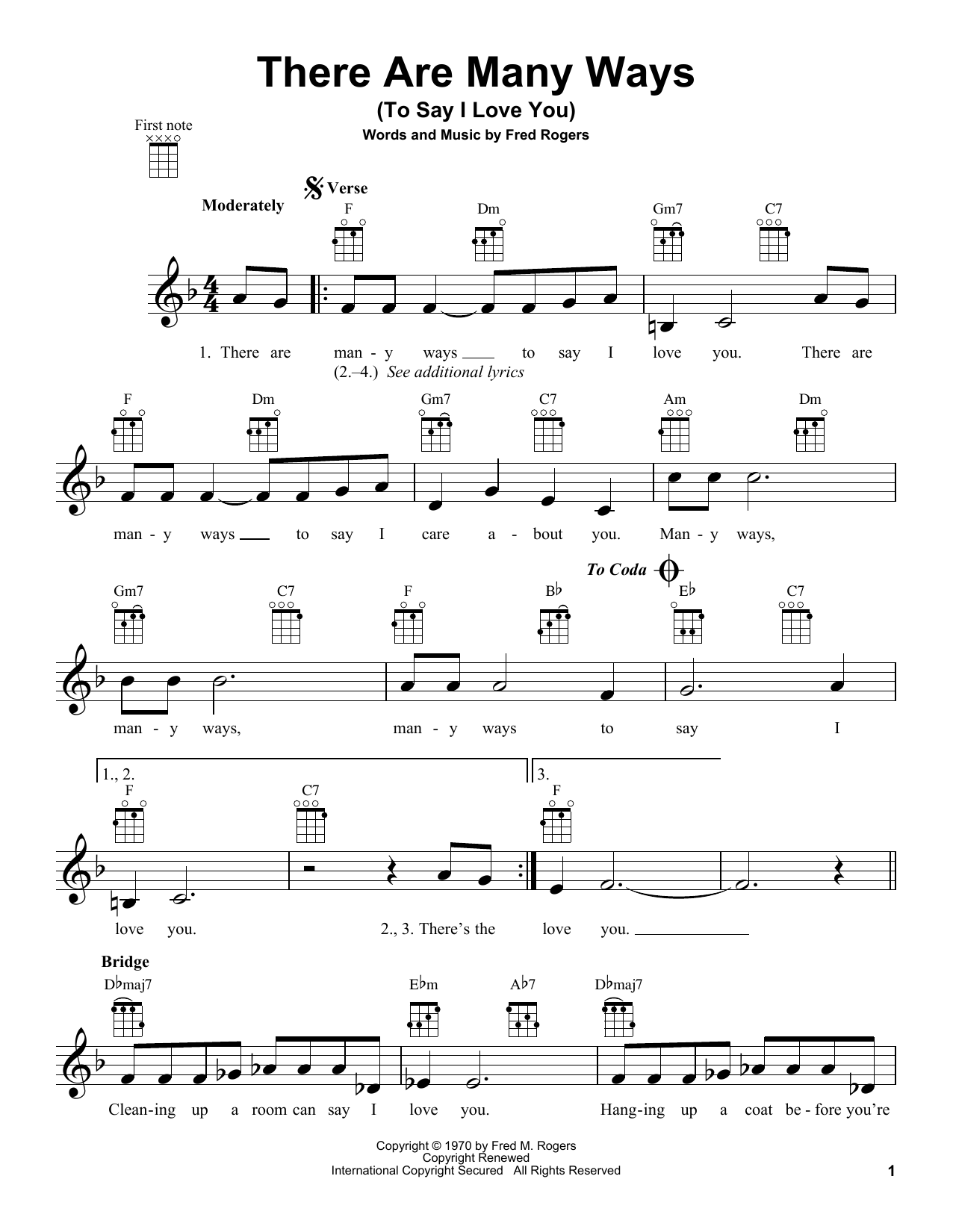 Download Fred Rogers There Are Many Ways (To Say I Love You) Sheet Music