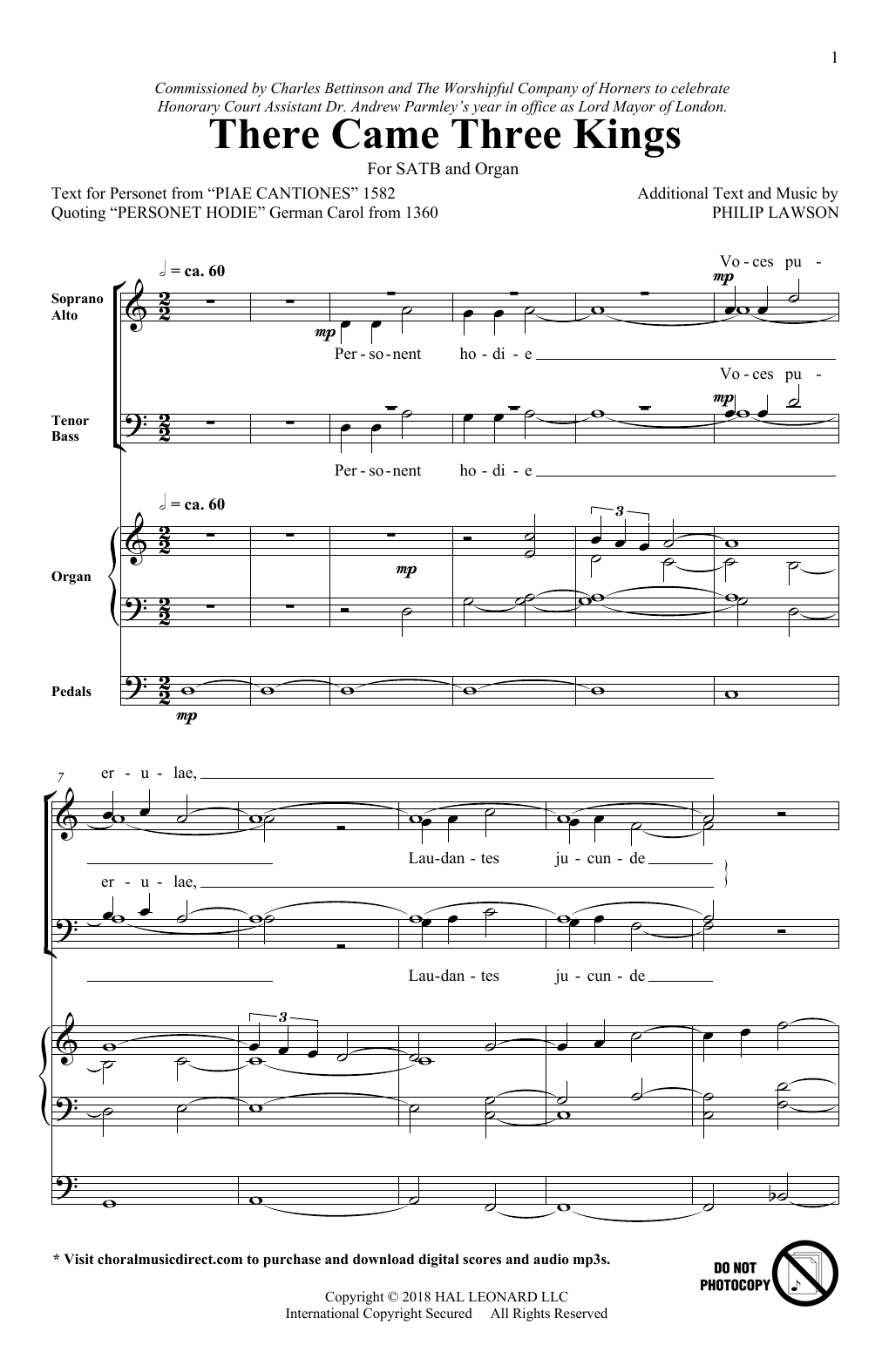 Download Philip Lawson There Came Three Kings Sheet Music