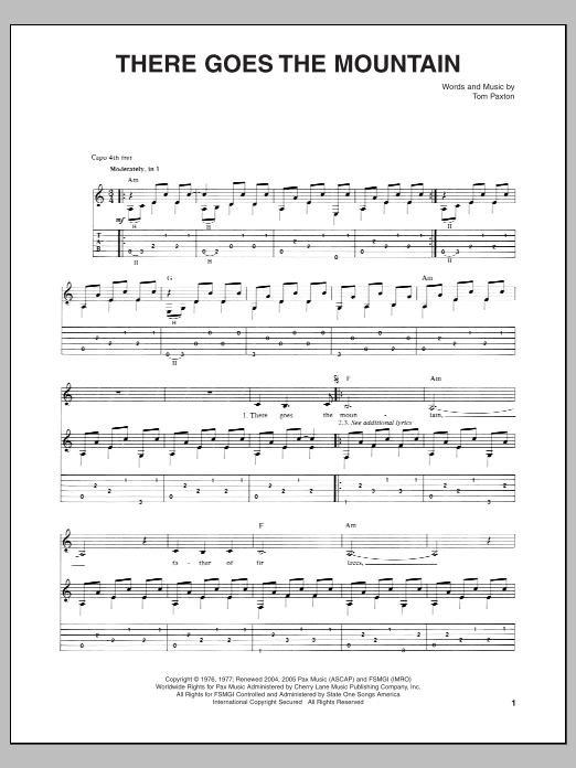 Download Tom Paxton There Goes The Mountain Sheet Music