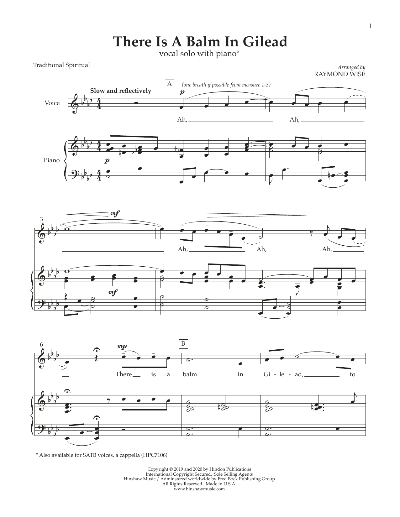 Download Raymond Wise There Is a Balm in Gilead Sheet Music
