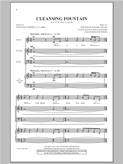 Download Jonathan Adams Cleansing Fountain Sheet Music