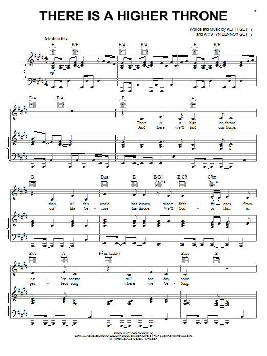 Download Keith & Kristyn Getty There Is A Higher Throne Sheet Music