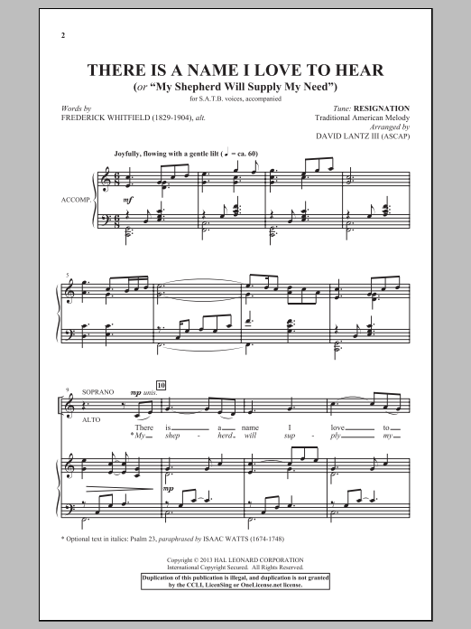 Download David Lantz III There Is A Name I Love To Hear Sheet Music